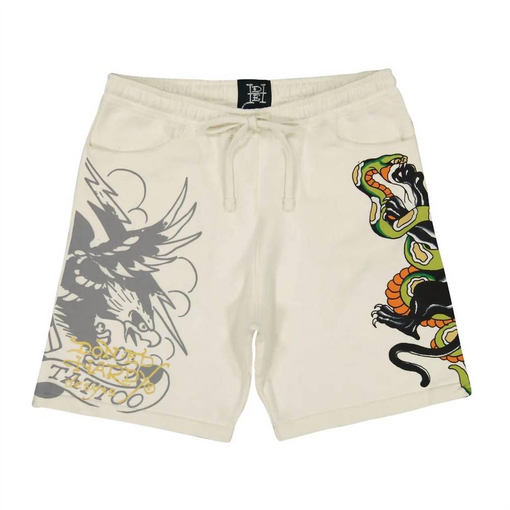 NEW ED HARDY men's panther skull fleece short in ivory